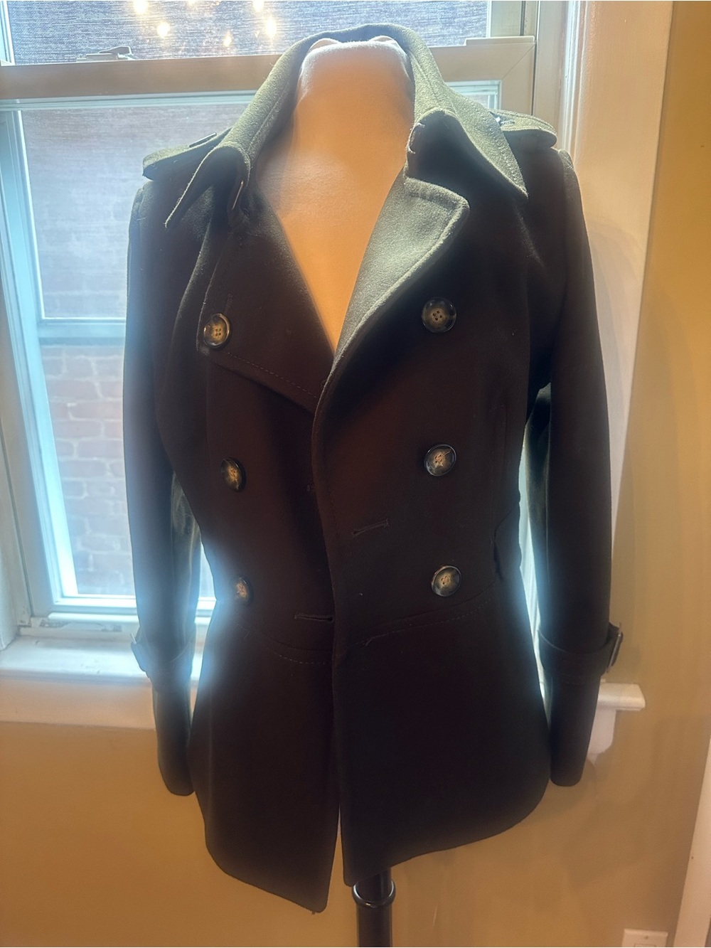 Michael Kors Collection Dark Green Double-Breasted Peacoat